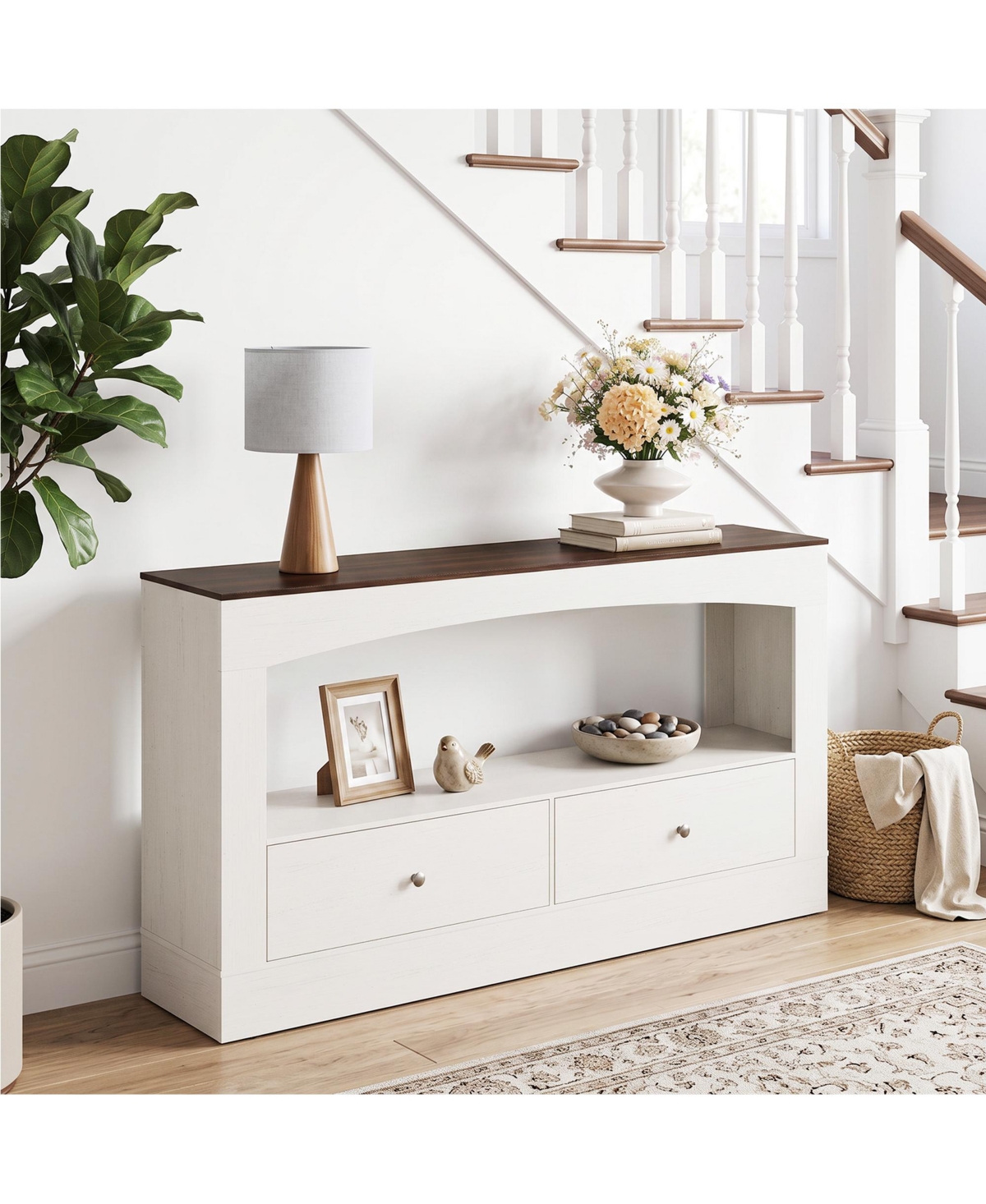 Gaomon 63" Console Table, Entryway Sofa Table with 2 Drawers and Open Storage Shelf, Farmhouse Wood Accent for Hallway, Foyer, Living Room
