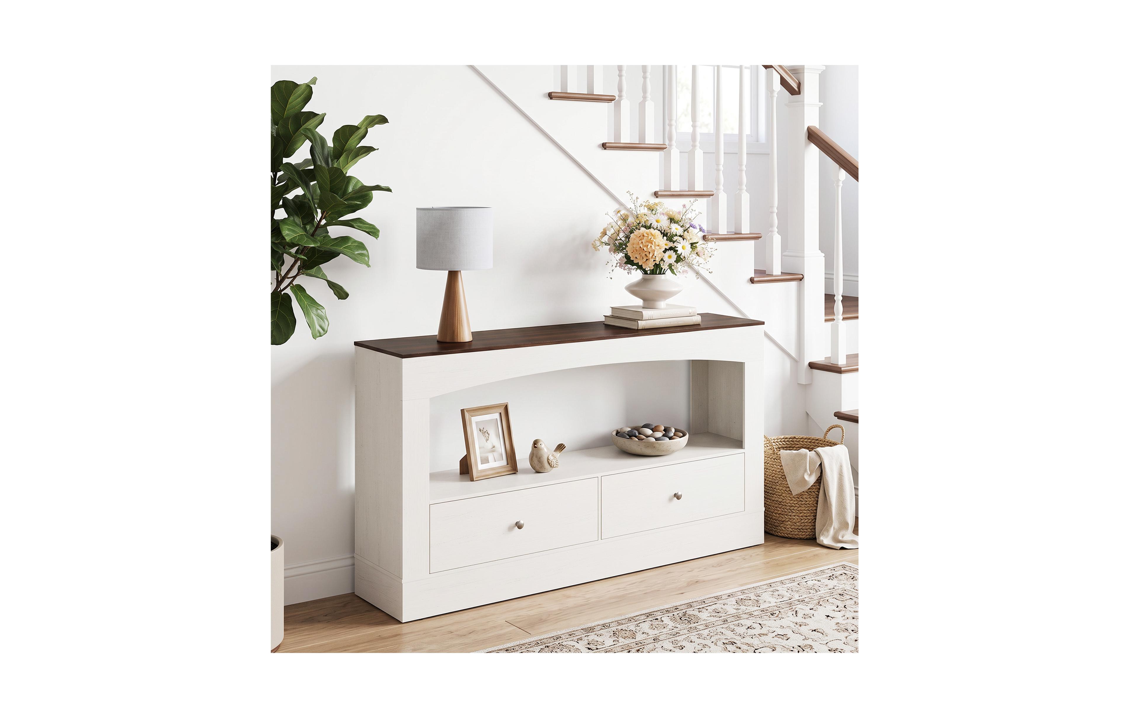 Gaomon 63" Console Table, Entryway Sofa Table with 2 Drawers and Open Storage Shelf, Farmhouse Wood Accent for Hallway, Foyer, Living Room