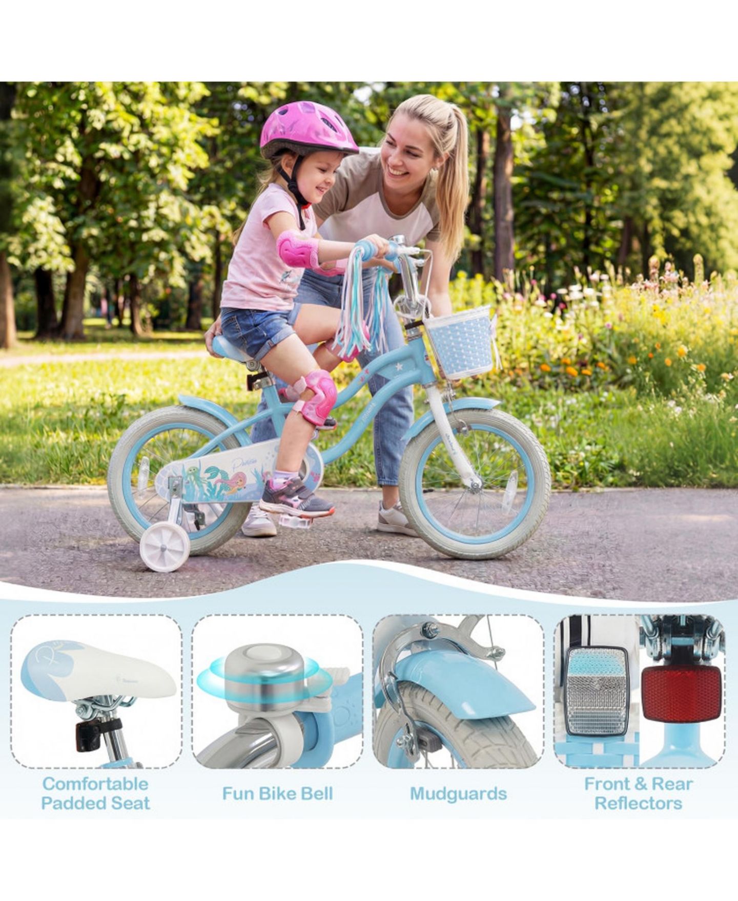 Детская игрушка HONGGE 14-Inch Mermaid Girls Bike with Removable Training Wheels, Ages 3-5, цвет: Синий — фото 9