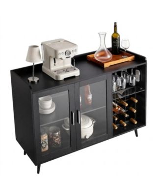 47.2 in Wine Cabinet with 9 Bottle Racks and Adjustable LED Lighting