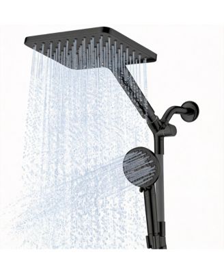 10" 2-in-1 Dual Filtered Rain Shower Head Handheld Adjustable Bar Hard Water Chlorine Remover