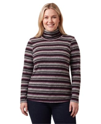 Plus Size Striped Long-Sleeve Turtleneck Top