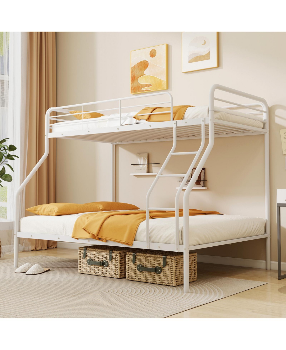 Sugift Twin Over Full Bunk Bed with Ladder and Full-Length Guardrails