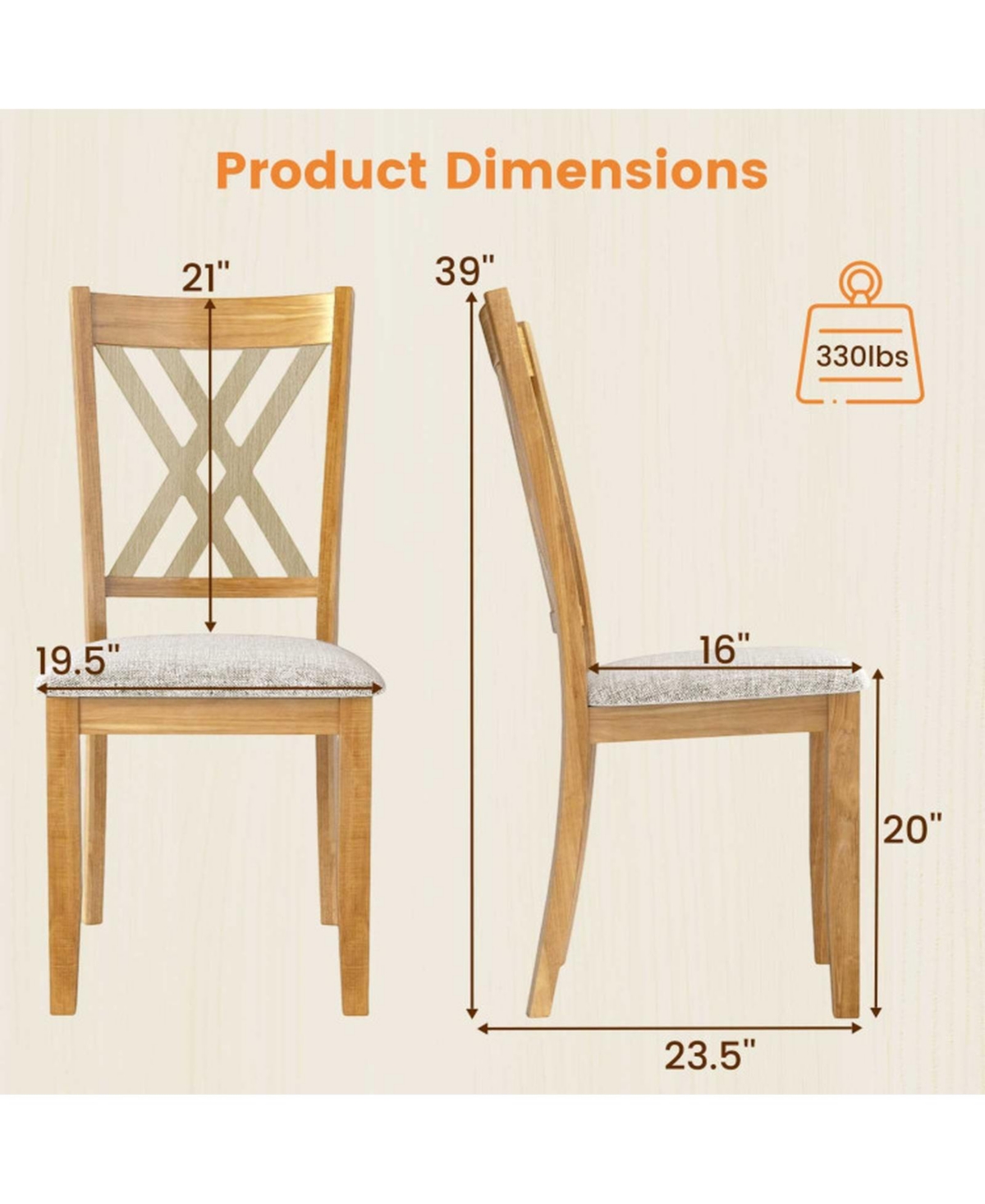 Sugift Set of 4 Linen Upholstered Wooden Dining Chairs with Rubber Wood Frame for Dining Room