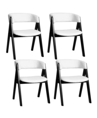 Set of 4 Mid-Century Modern Sherpa Upholstered Wooden Dining Chairs for Kitchen Dining Room
