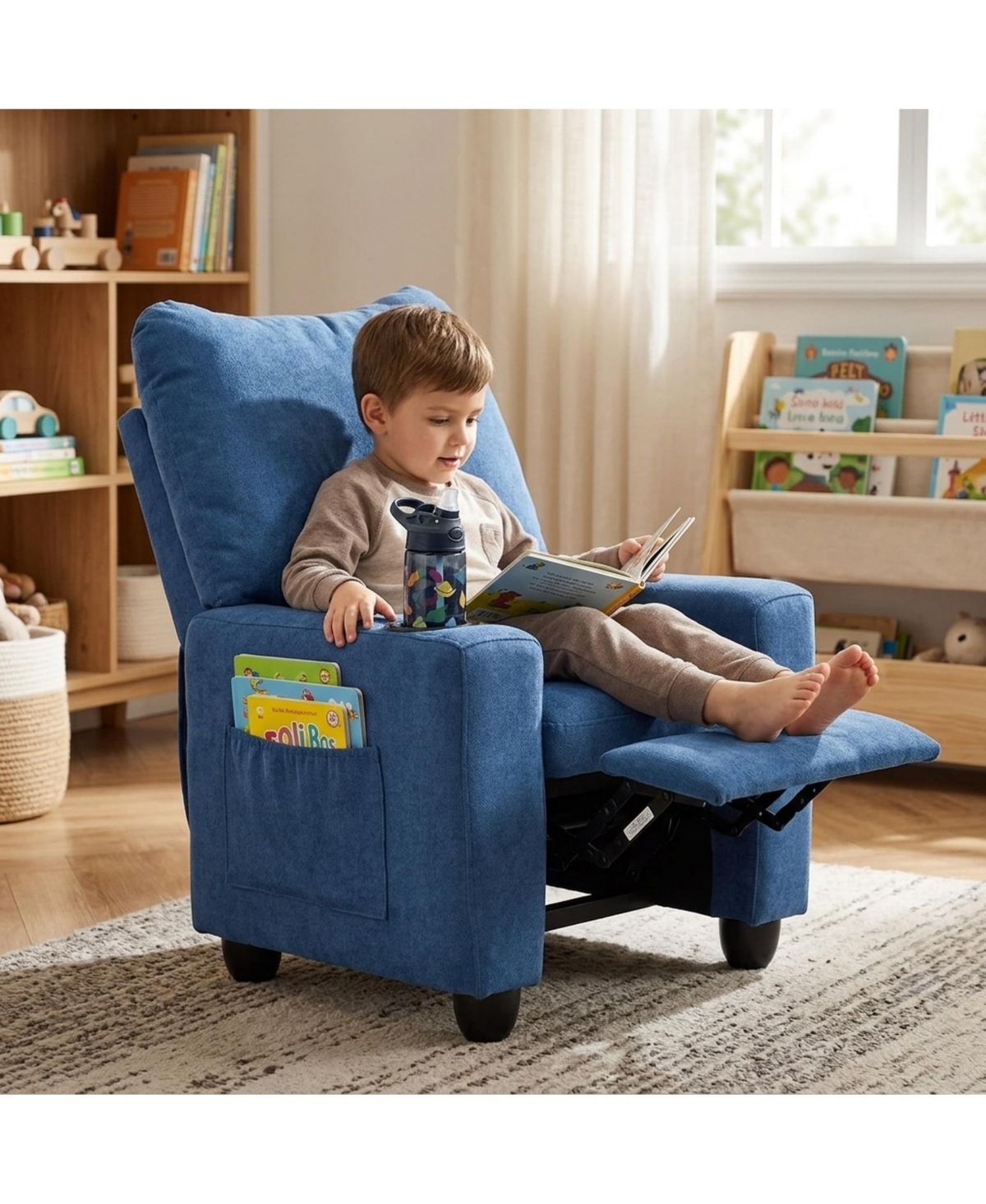 Sugift Kids Toddler Recliner Chair with Adjustable 105degree(s)-140degree(s) Backrest Footrest and Cup Holder