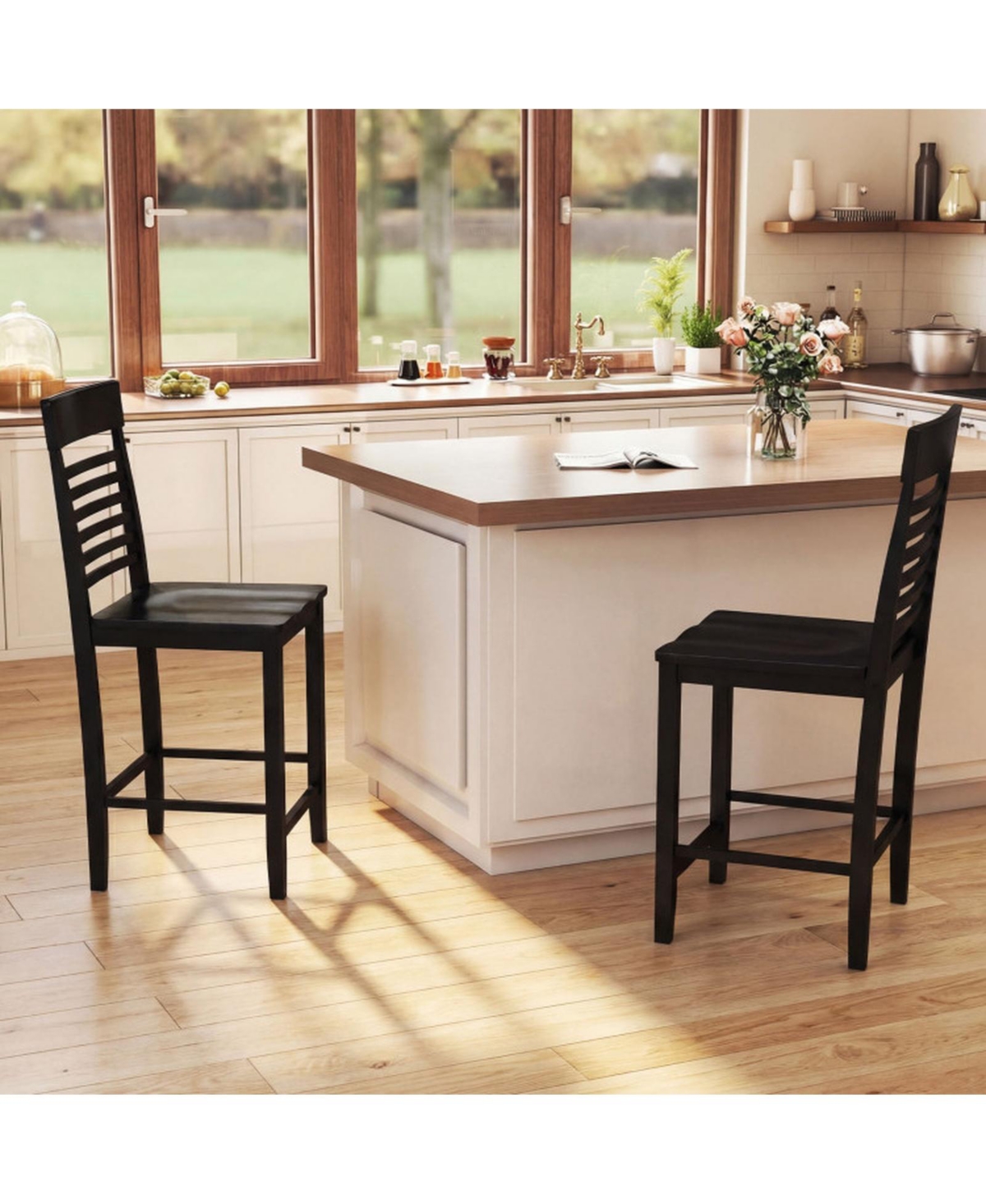 Sugift Set of 2 Dining Chairs with Footrests and Solid Wood Frame