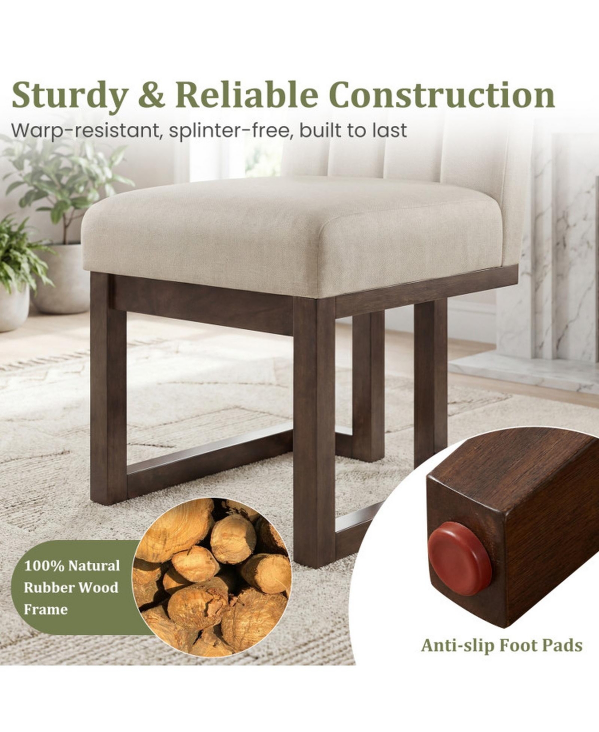 Sugift Modern Farmhouse Fabric Dining Chairs Set of 2 with 5.5 Inch Thickened Padded Seat