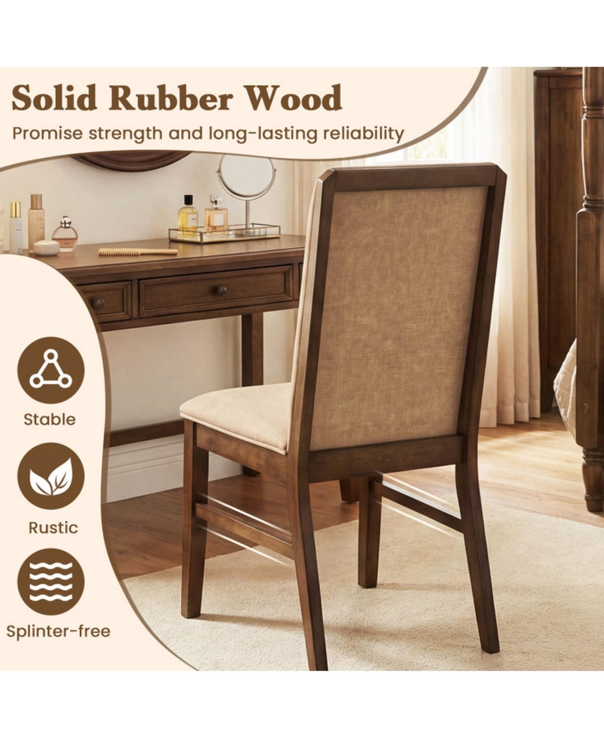 Sugift Set of 2 Upholstered Dining Chairs with Solid Rubber Wood Legs