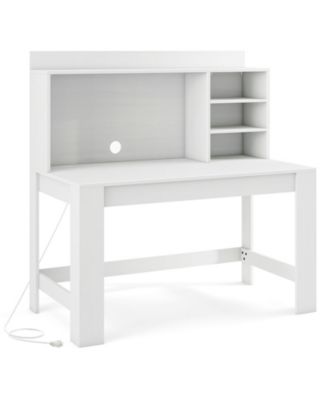 Modern Computer Desk with Hutch 3 Storage Shelves and Charging Station
