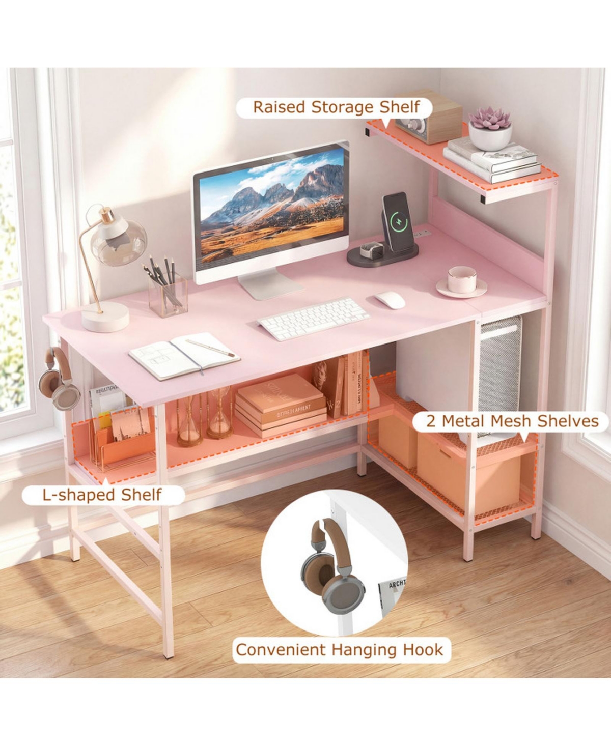 Sugift 48 Inch Computer Desk with Power Outlets and Storage Shelves