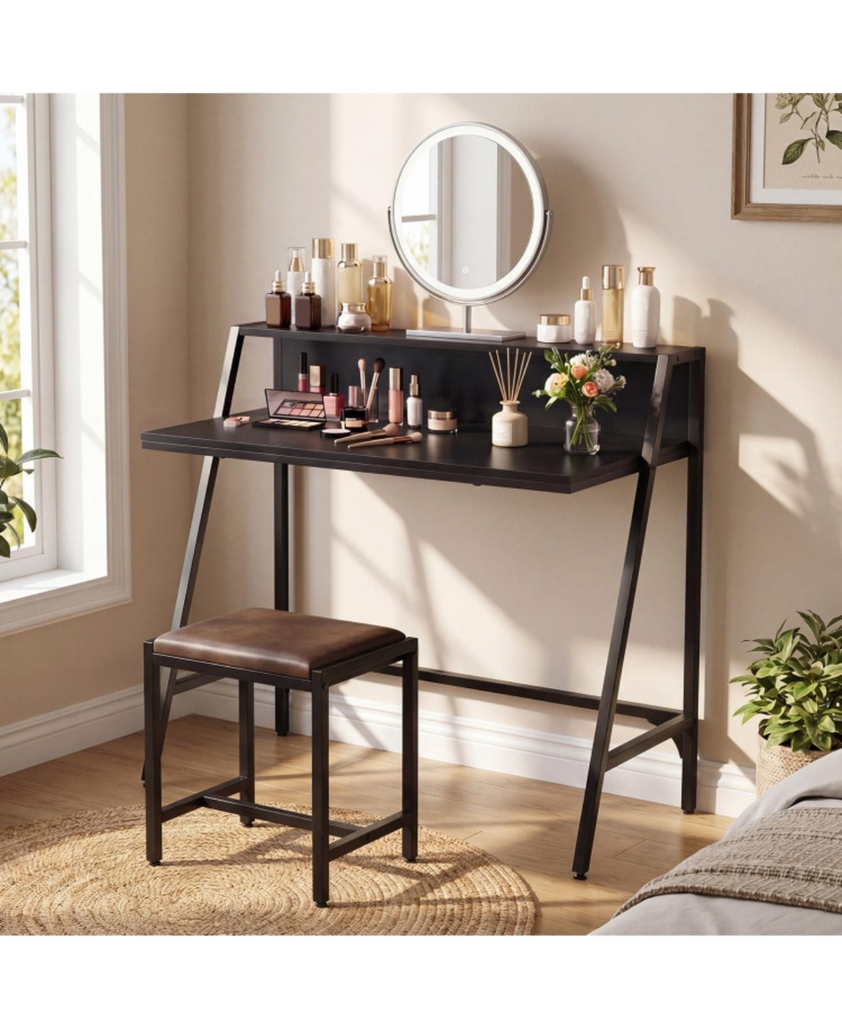 Sugift 31.5inch Industrial Desk with Raised Shelf and Metal Frame