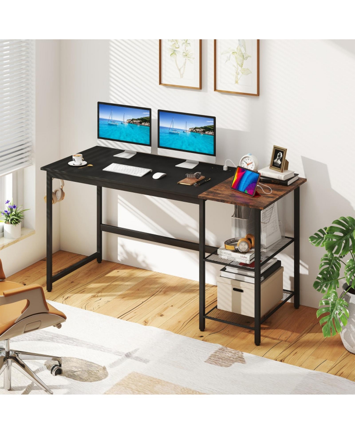 Sugift 59 inch Home Office Computer Desk with Removable Storage Shelves