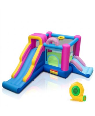 Doughnut-Themed Bounce House with Long and Short Slides Basketball Hoop, 179" x 133" x 79", 680W Blower, Up to 2 Children, Ages 3-12