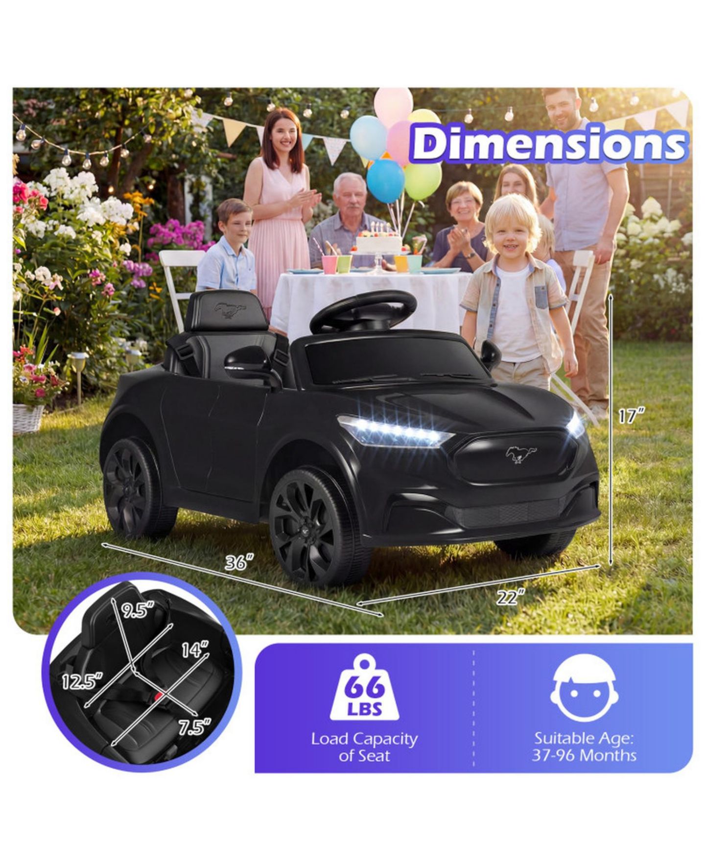 Детская игрушка SUGIFT 12V Kids Ride On Car with Parent Remote Control and Licensed Design, Ages 3-7, цвет: Чёрный — фото 3