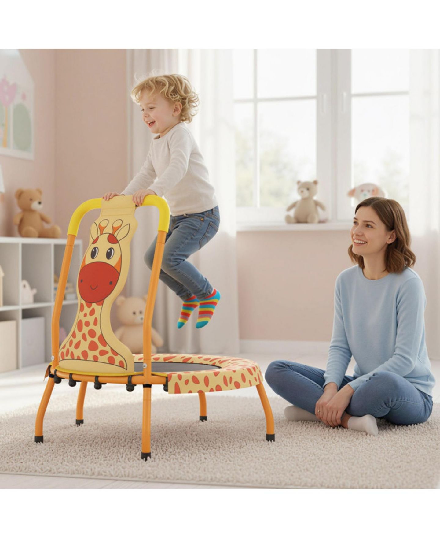 Детская игрушка SUGIFT Mini Trampoline with Foam-Padded Handle and Padded Cover, 28" x 30", 176 lbs Capacity, Ages 3-6, цвет: Оранжевый — фото 2