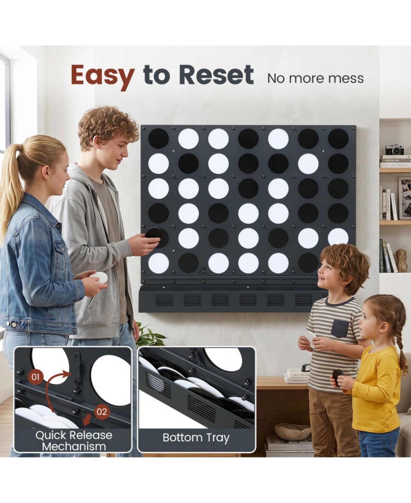 Детская настольная игра SUGIFT Wall-Mounted Jumbo 4-in-a-Row Board Game, Ages 6+, цвет: Чёрный — фото 6
