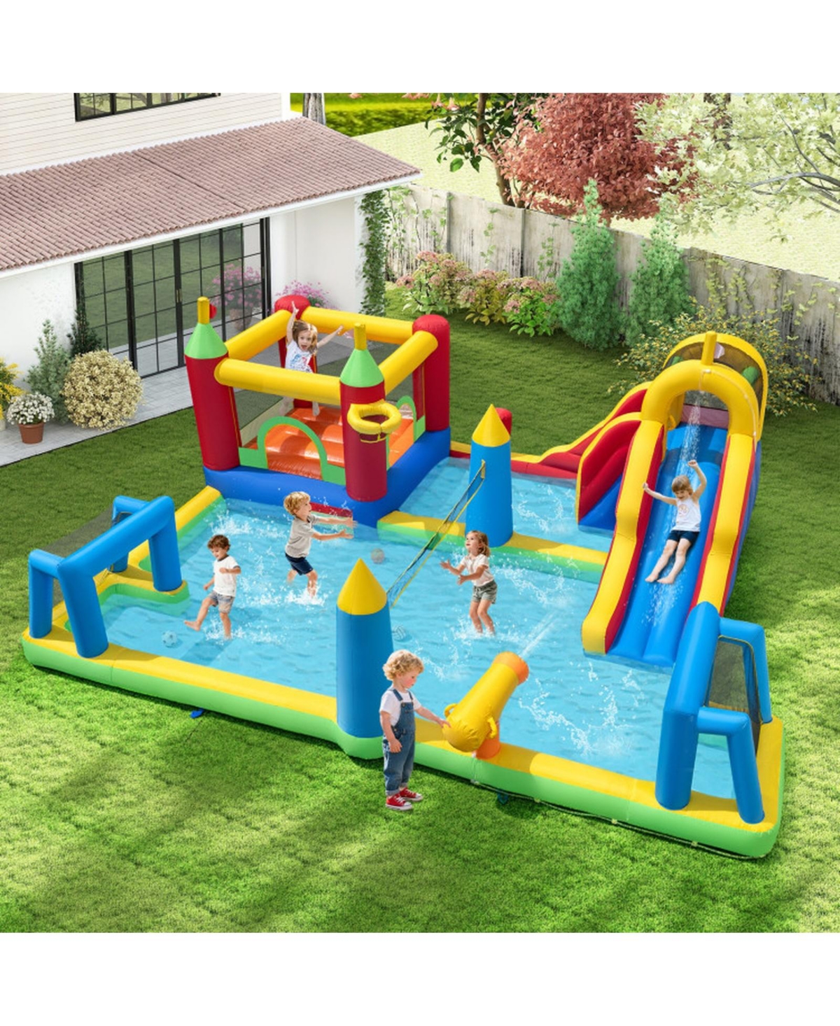 Hongge 9-in-1 Inflatable Water Slide Bounce House, Ages 3–12