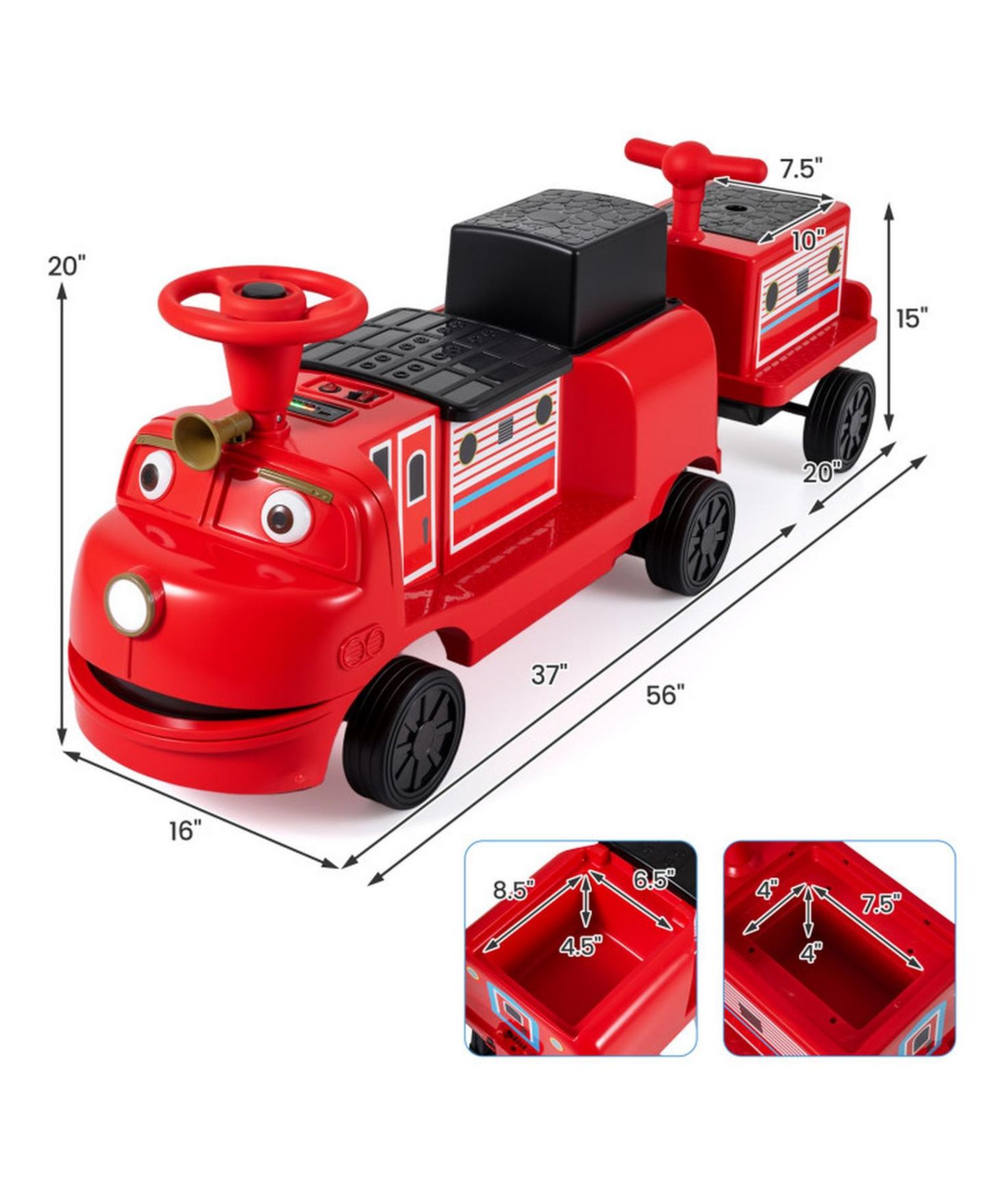 Детская игрушка HONGGE 12V Ride on Train 3-Seater with Detachable Carriage, Seats 3, Ages 3+, цвет: Красный / Чёрный — фото 3