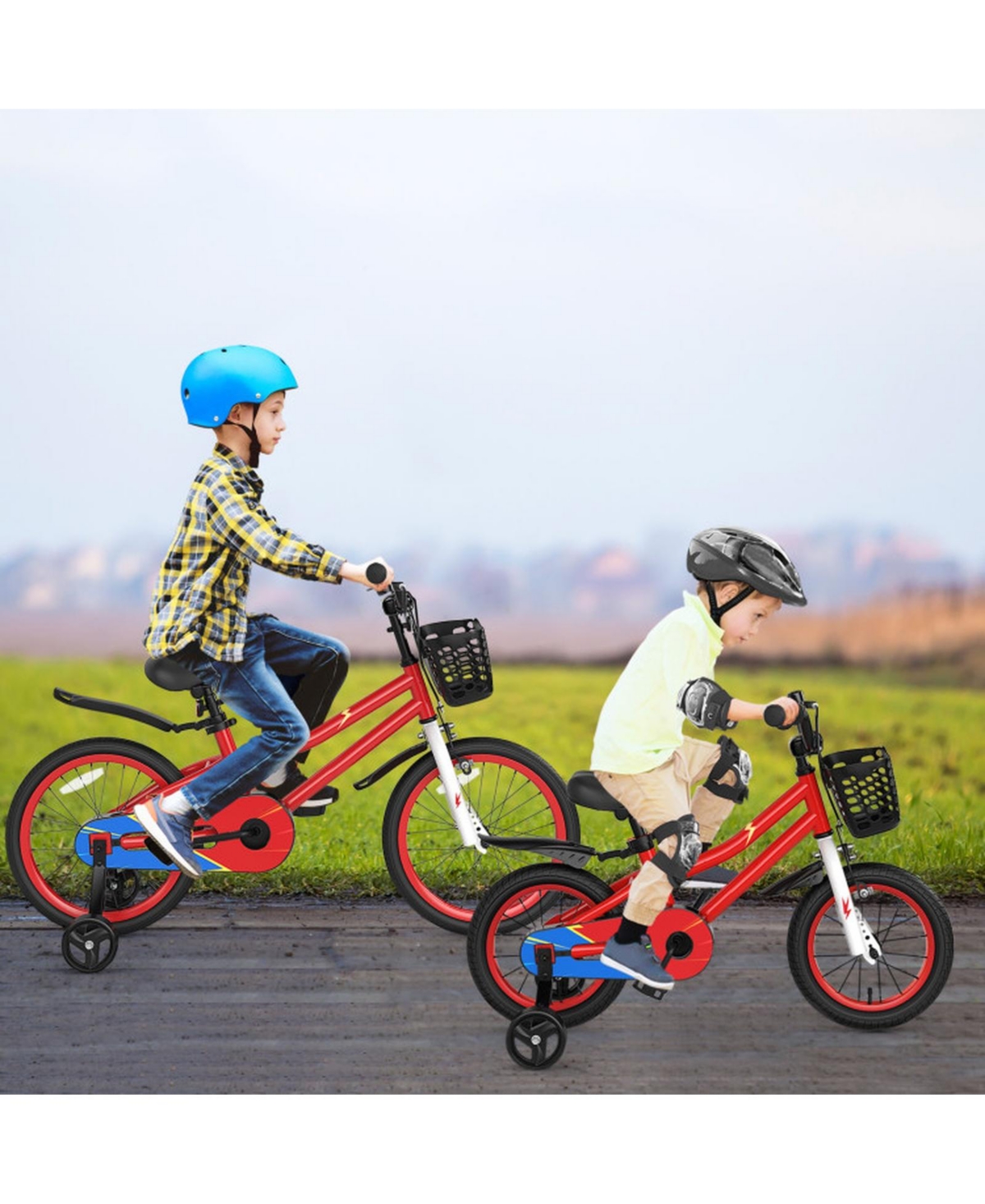 Hongge 14-Inch Kids Bike with Dual Brakes, Adjustable Handlebar and Saddle, Helmet and Pad Set, Ages 3-5