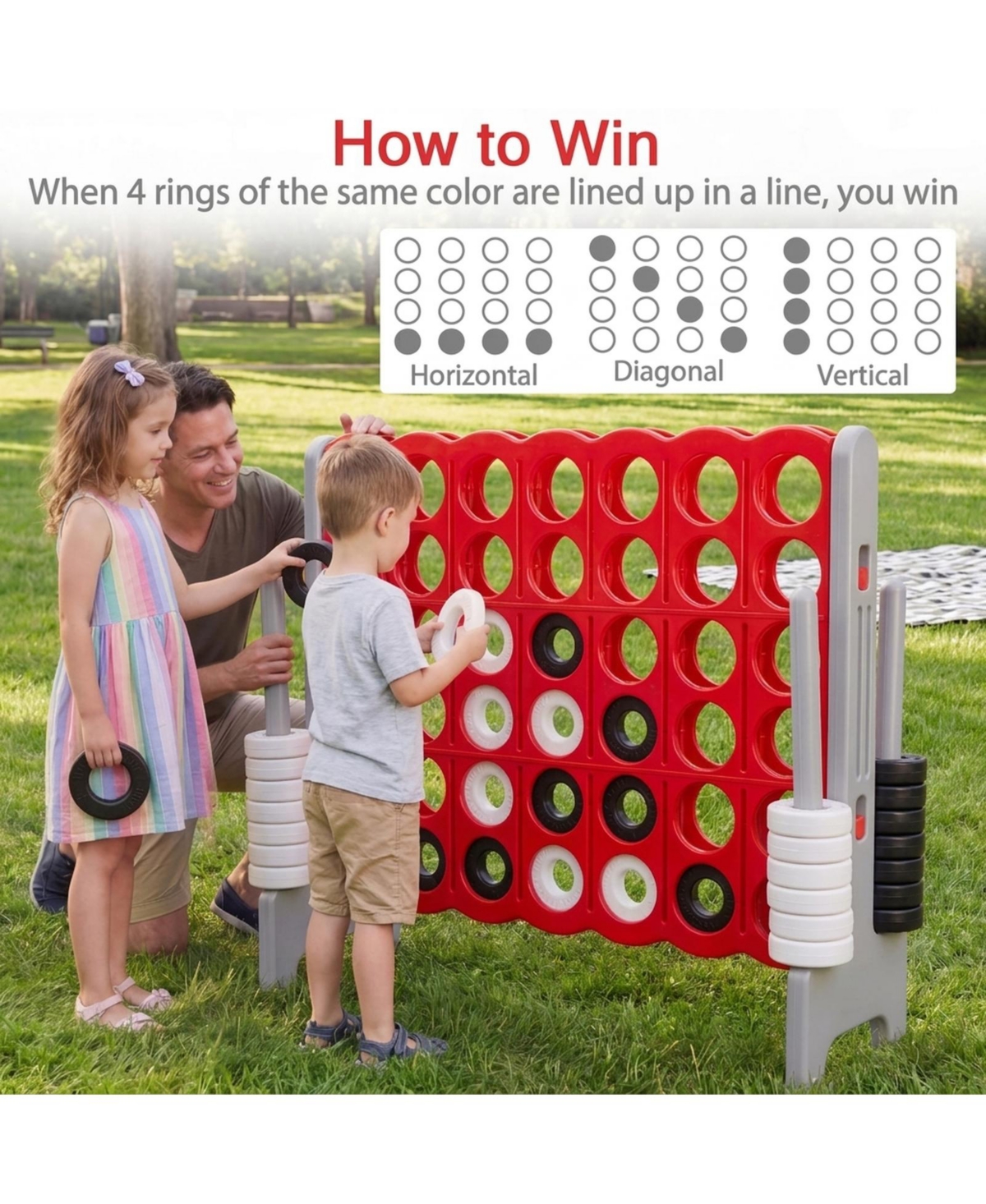 Hongge Jumbo 4-in-a-Row Board Game with Quick Reset, 42 Rings, Ages 5+