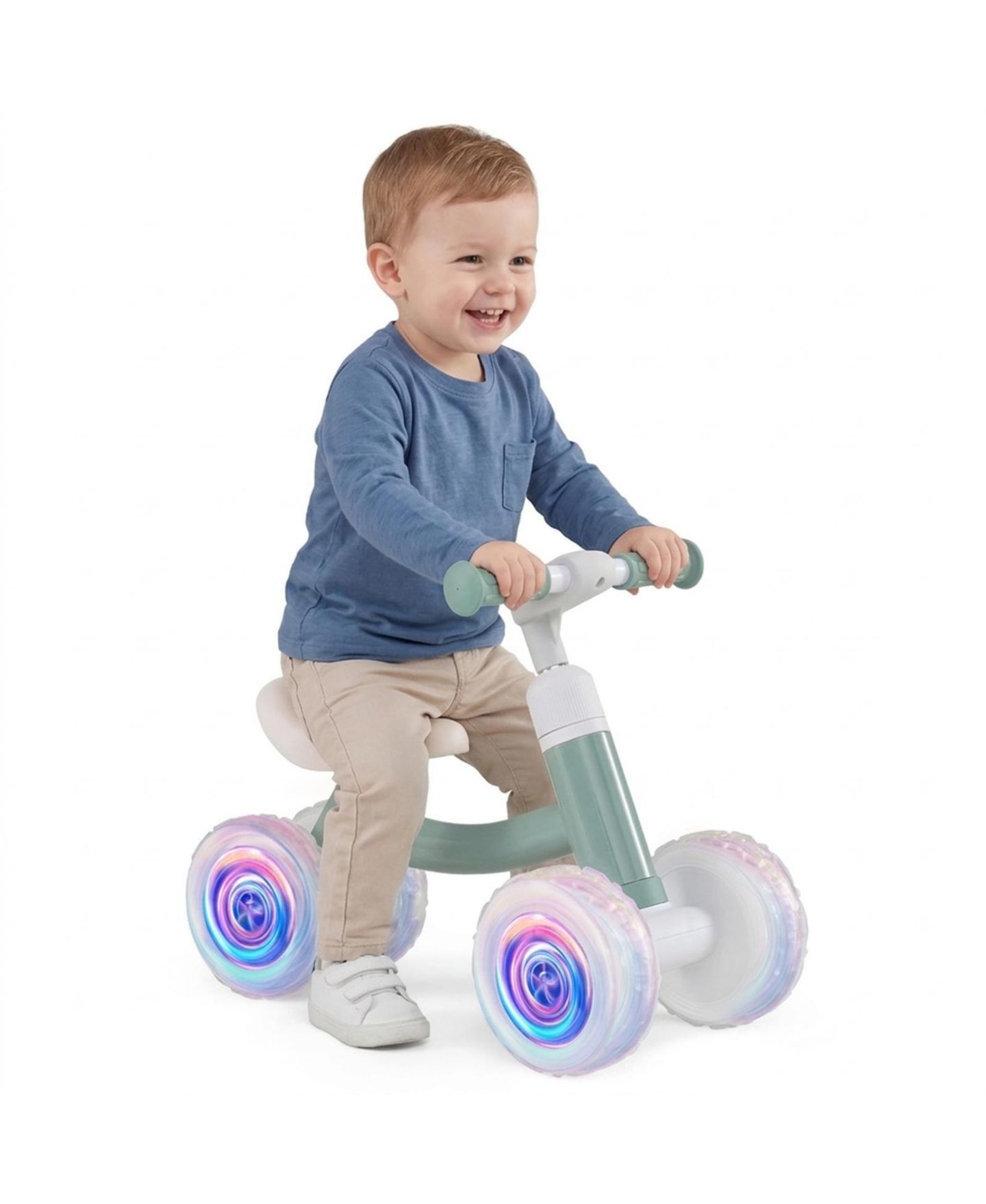 Детская игрушка HONGGE Baby Balance Bike with Light-Up Wheels and Adjustable Seat and Handlebar, 55 lb. Capacity, Ages 1-3, цвет: Зелёный — фото 10