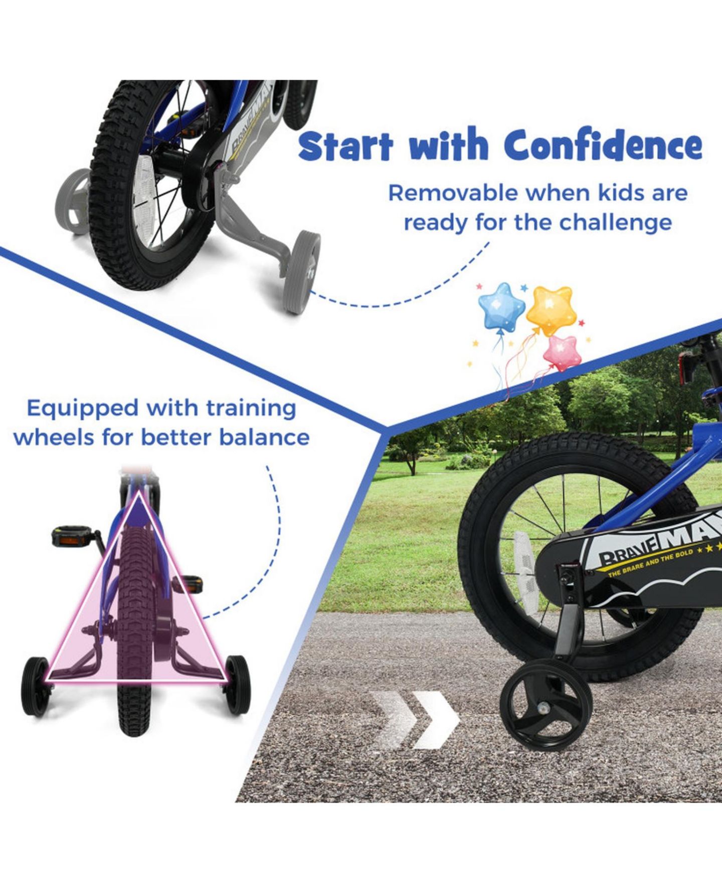 Детская игрушка HONGGE 14-Inch Kids Bike with Removable Training Wheels and Dual Brakes, Ages 3-5, цвет: Тёмно-синий — фото 7