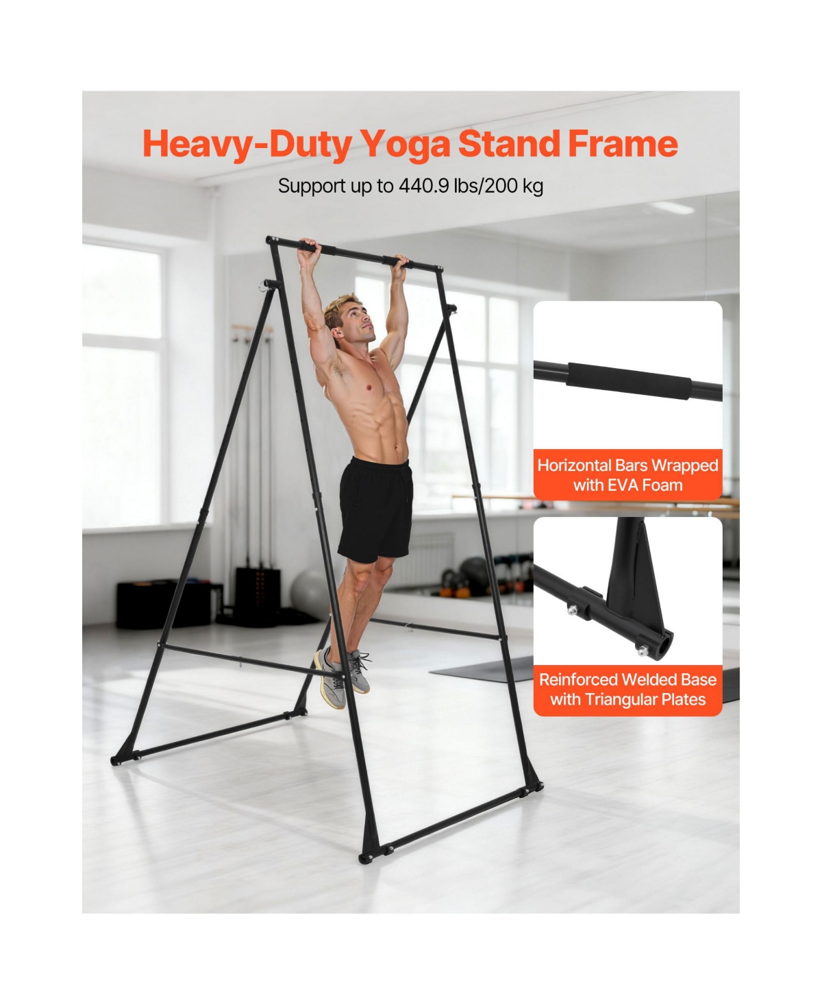 Hongge Foldable Aerial Yoga Stand Frame 440.9 lbs Load with 4-Level Horizontal and 6-Level Vertical Adjustment