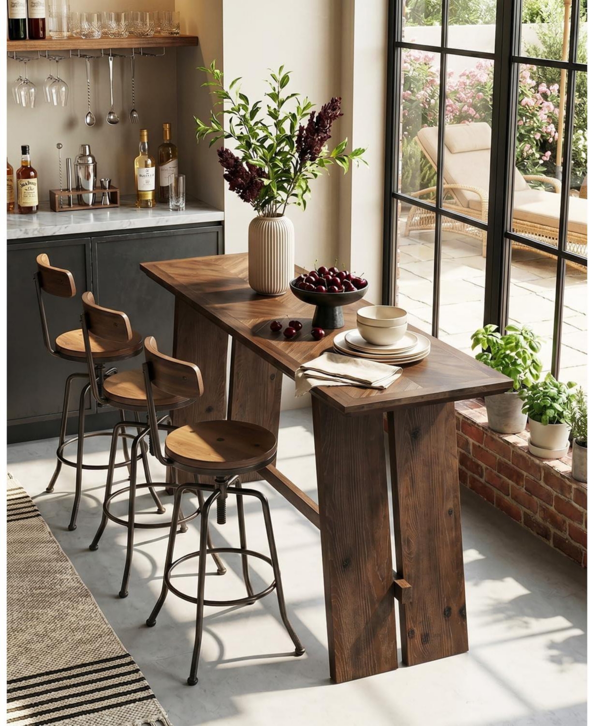 Tribesigns Solid Wood Bar Table, 61" Counter Height Table with Parquet Design Tabletop, Modern Farmhouse Kitchen Bar Table - Dark brown