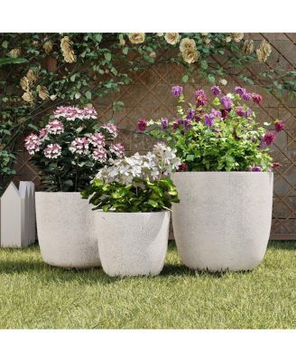 Stackable MGO Planters Set of 3 with Drainage Holes, Indoor Outdoor Pots