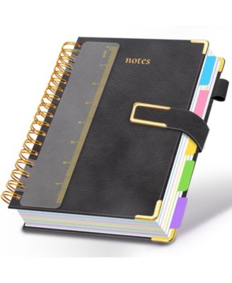 Hardcover Spiral Notebook College Ruled Leather Journal 5 Subject Dividers 300 Pages Magnetic Closure