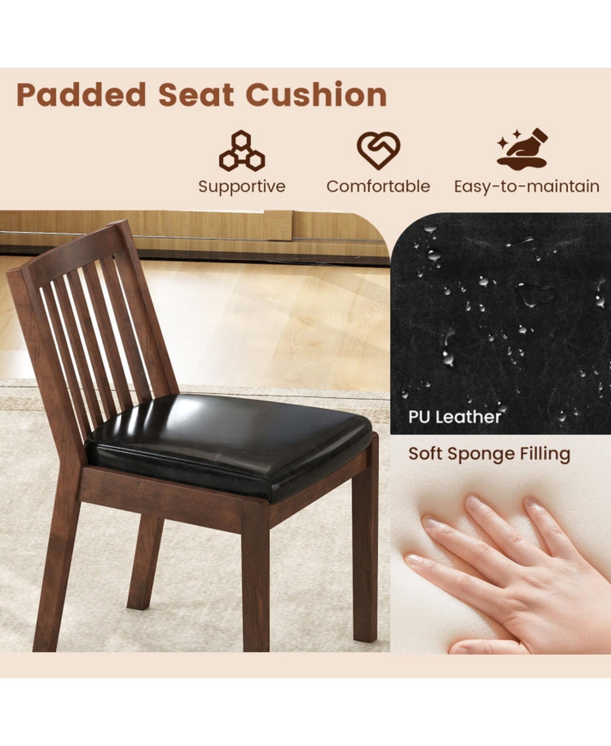 Sugift Set of 4 Pu Leather Upholstered Dining Chairs with Padded Seats