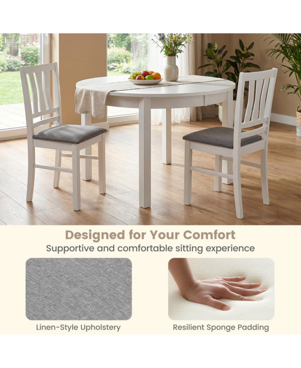 Sugift Set of 4 Linen Style Upholstered Kitchen Chairs with Wood Frames