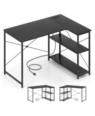 47 in L-Shaped Reversible Corner Desk with Adjustable Storage Shelves