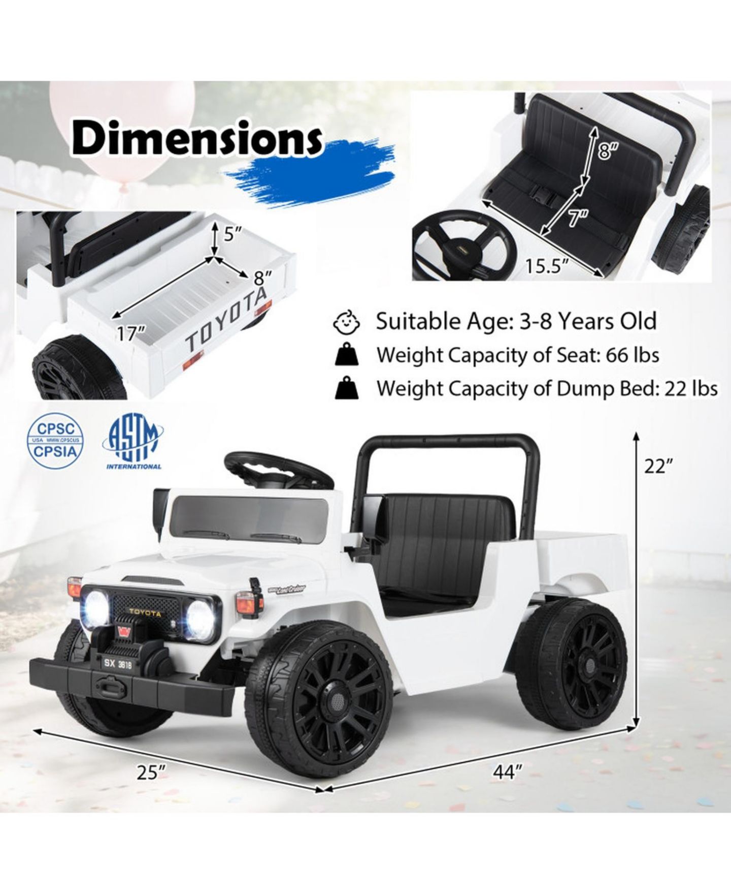 Детская игрушка HONGGE 12V Kids' Electric Dump-Bed Remote-Control Ride-On Pickup Truck, 66 lbs Capacity, Ages 3-6, цвет: Белый — фото 3