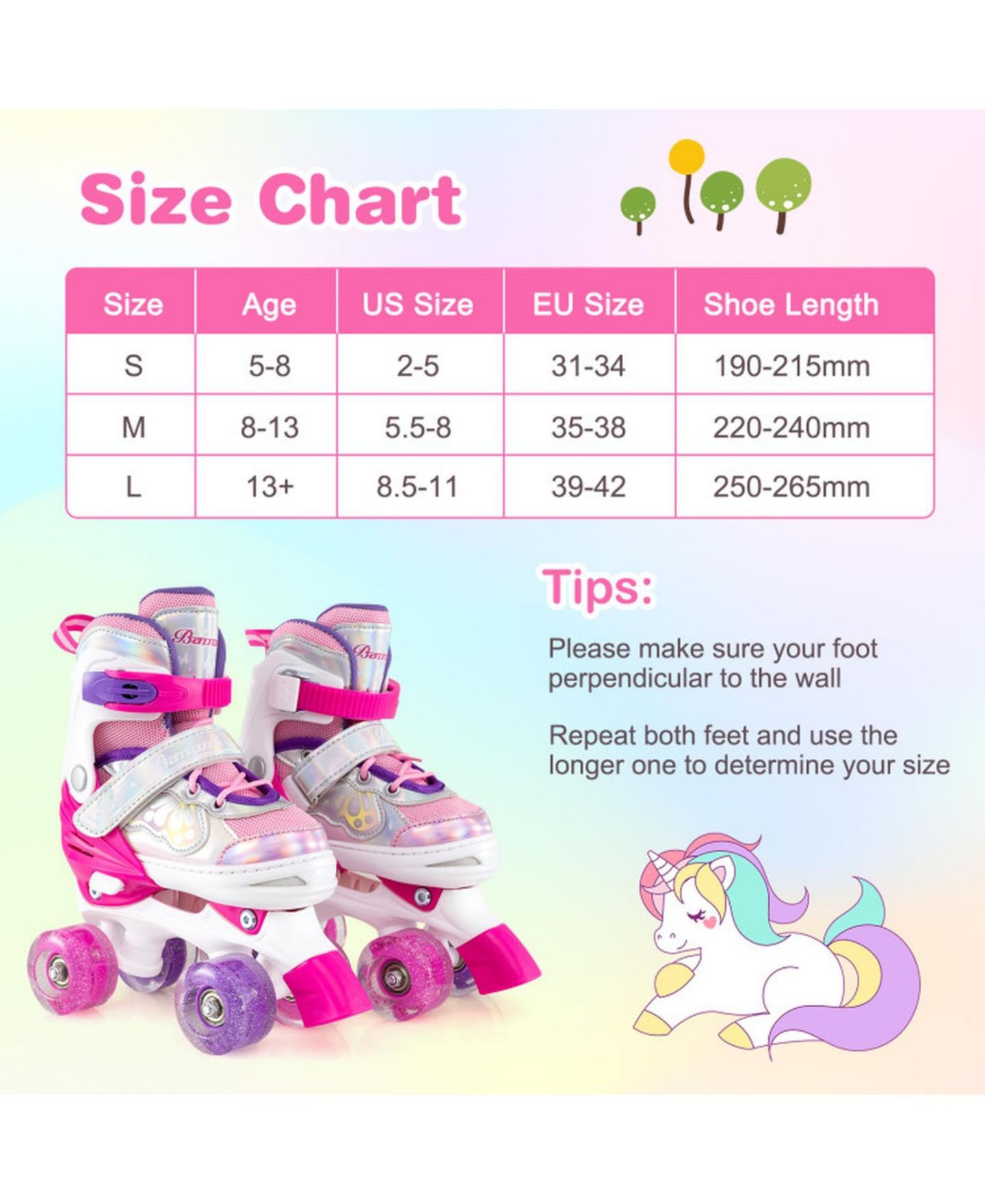 Детские игрушки HONGGE 4-Size Adjustable Kids Quad Roller Skates with Light-Up Wheels, Ages 5-8, цвет: Розовый красный — фото 3