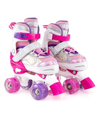 4-Size Adjustable Kids Quad Roller Skates with Light-Up Wheels, Ages 5-8