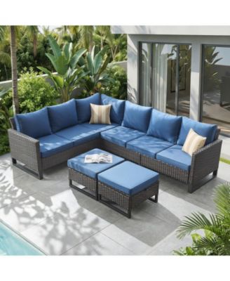 Outdoor Sectional Sofa PE Rattan Patio Conversation Sets, All Weather Patio Furniture Set with Ottomans