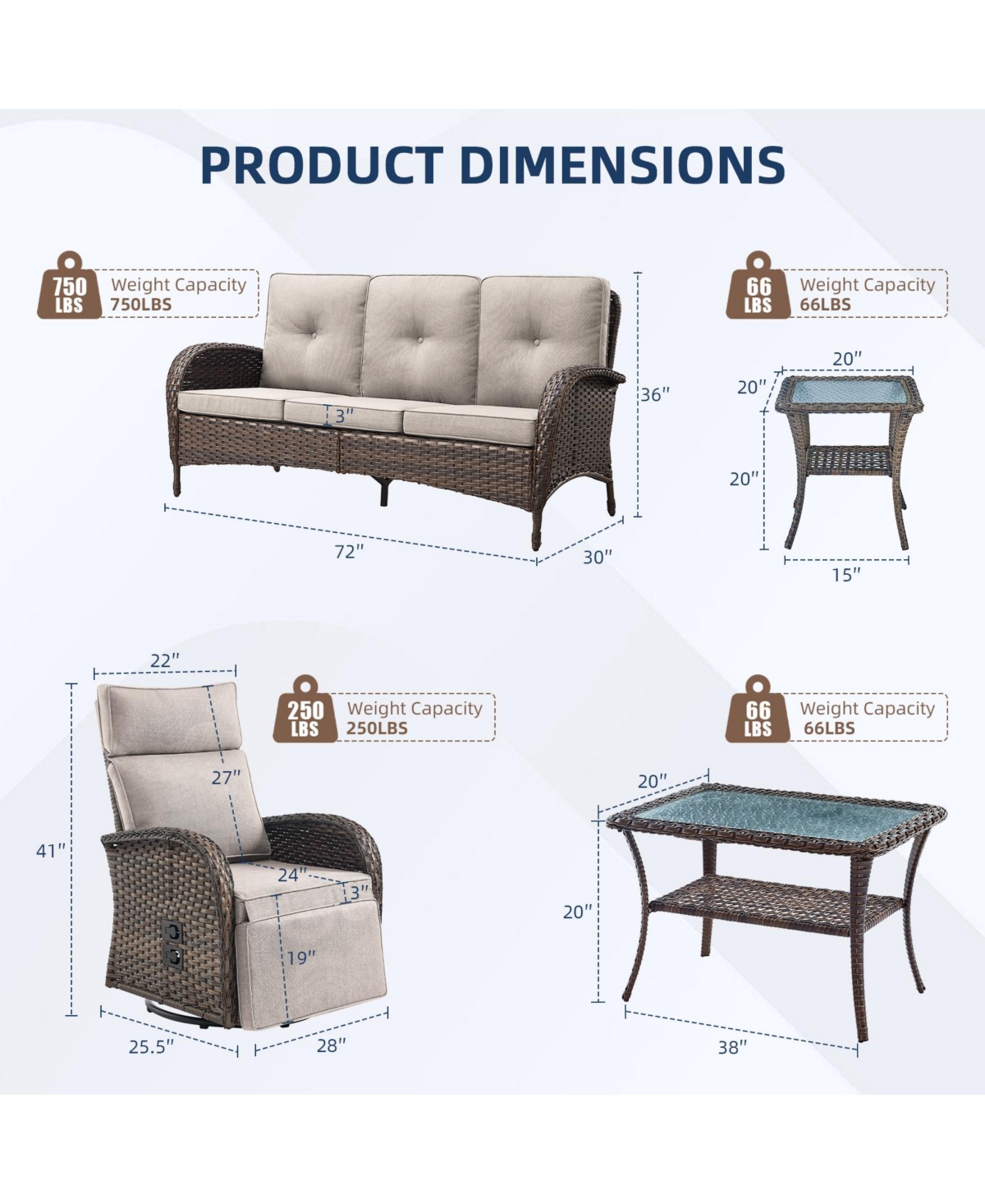 Pocassy 5 Piece Wicker Patio Furniture Set with Outdoor Swivel Recliner Chair, All-Weather Conversation