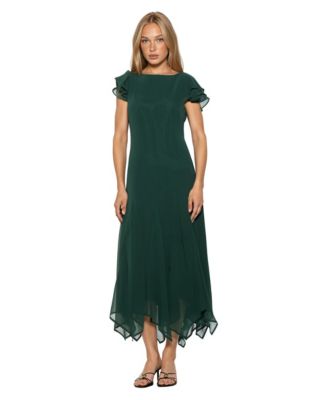 Women's Kaelith Ruffle-Sleeve Asymmetrical-Hem Midi Chiffon Dress