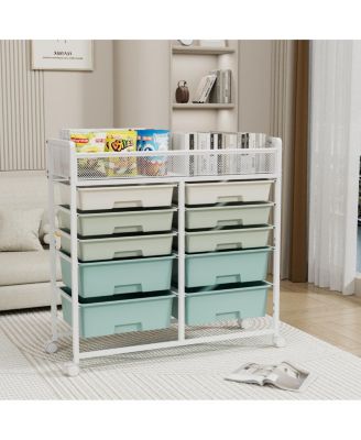 10-Drawer Rolling Storage Cart with Mesh Top