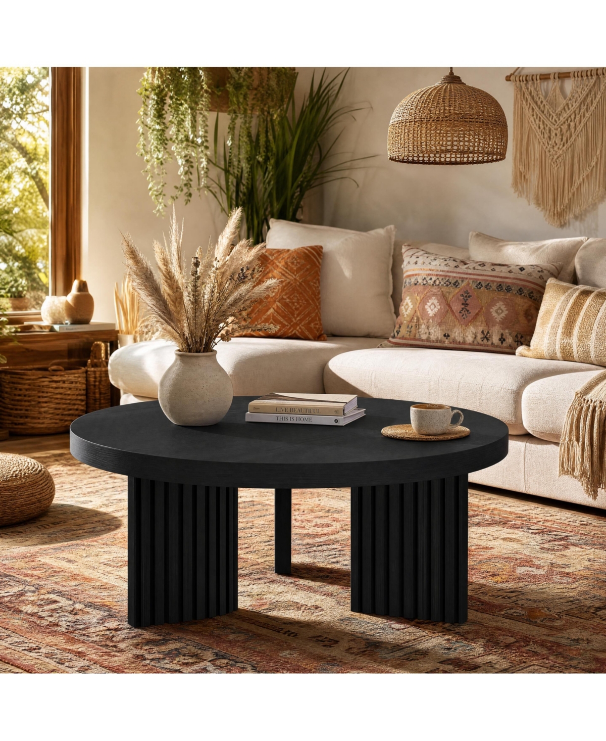 gaomon Round Coffee Table, Coffee Table for Living Room, Wood Center Table, Small Space