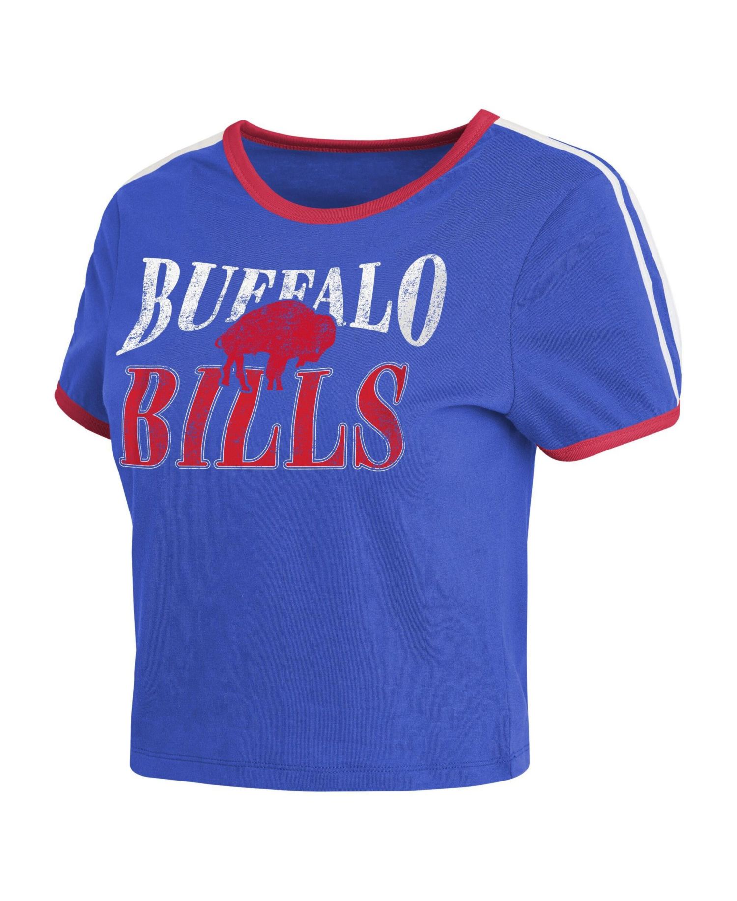 Women's Royal Buffalo Bills Cropped Throwback Ringer Baby T-Shirt