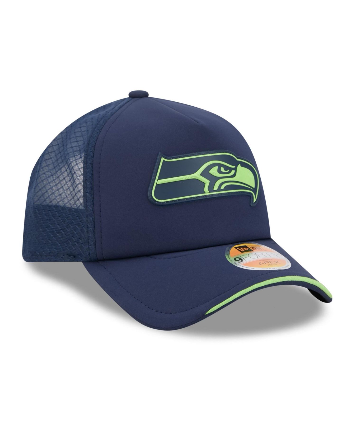 Big Boys and Girls College Navy Seattle Seahawks 2026 Sideline Apex 9FORTY Adjustable Trucker Hat
