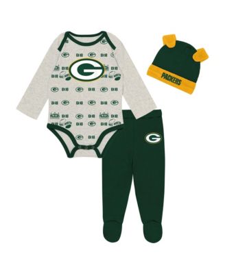 Baby Boys and Girls Heather Gray Green Bay Packers Huddles & Giggles 3-Piece Pant and Hat Set