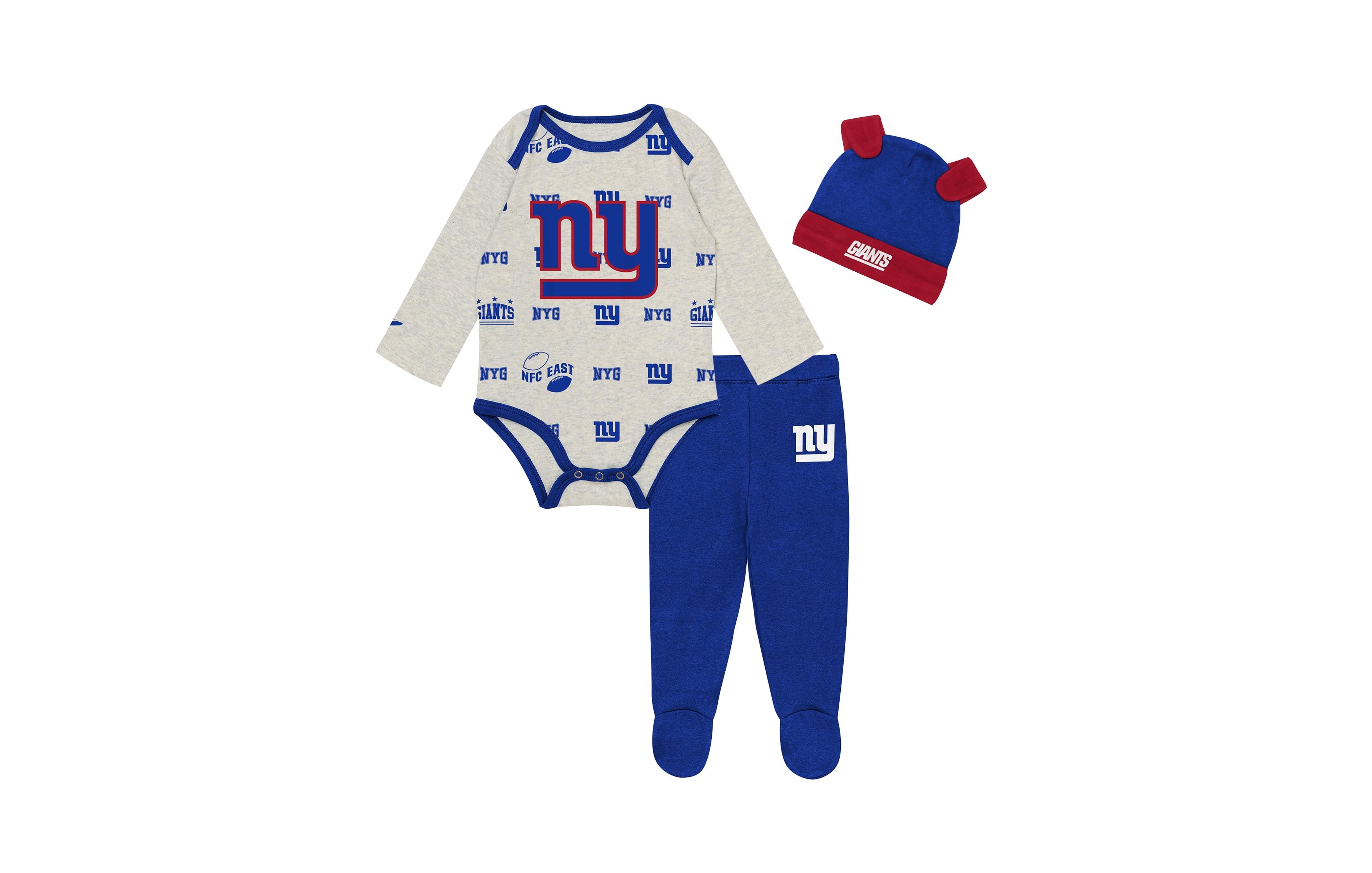 Outerstuff Baby Boys and Girls Heather Gray New York Giants Huddles Giggles 3-Piece Pant Hat Set