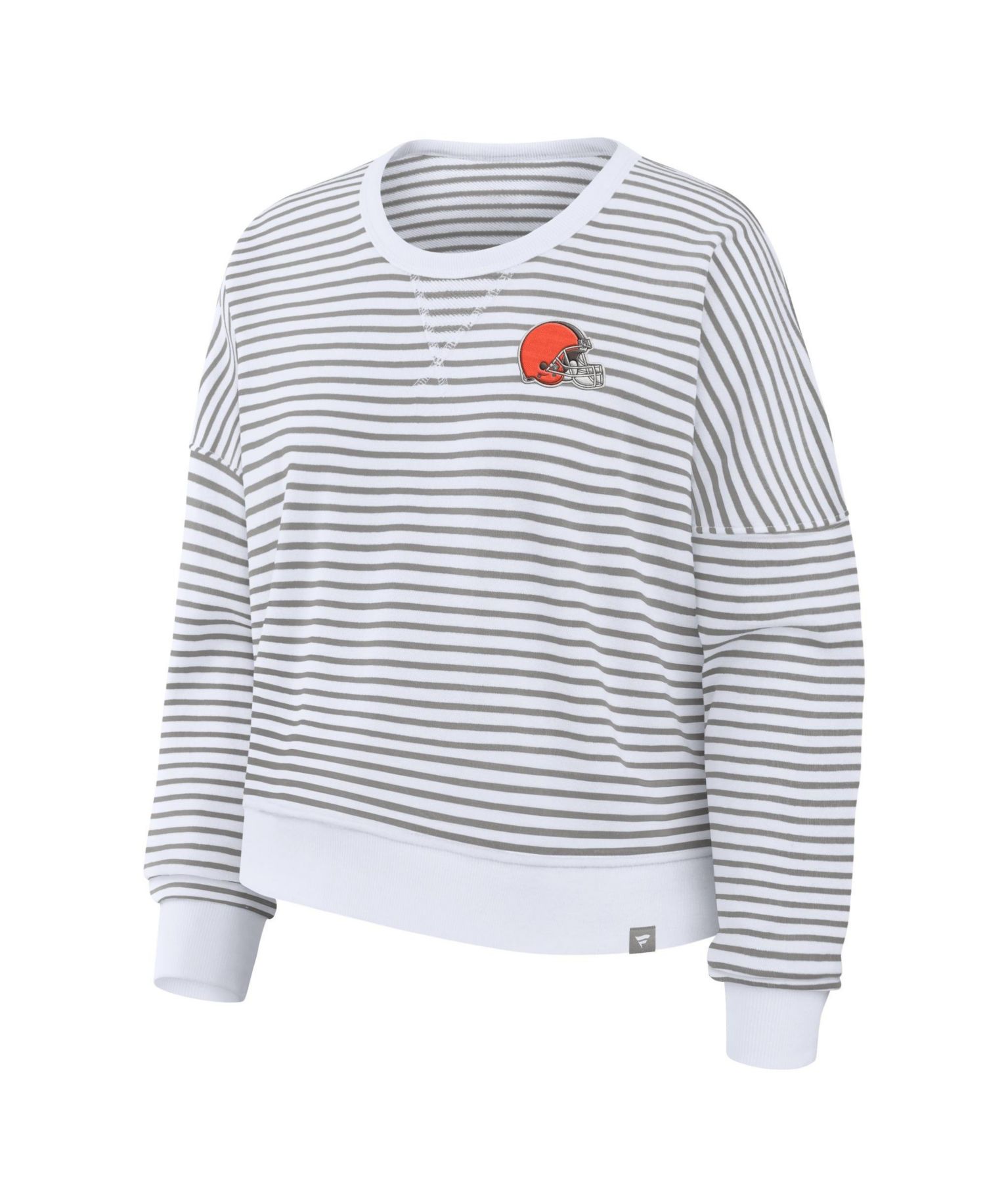 Women's White/Gray Cleveland Browns Striped Oversized French Terry Sweatshirt