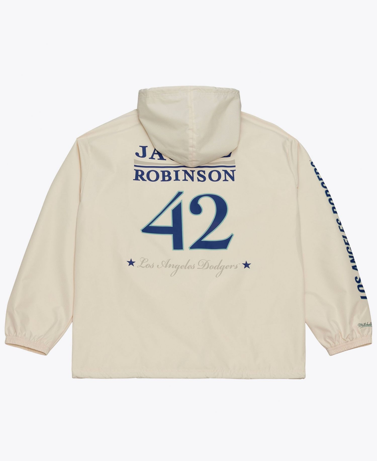 Men's Jackie Robinson Cream Los Angeles Dodgers Full-Snap Yacht Rock Name & Number Hooded Coach's Jacket