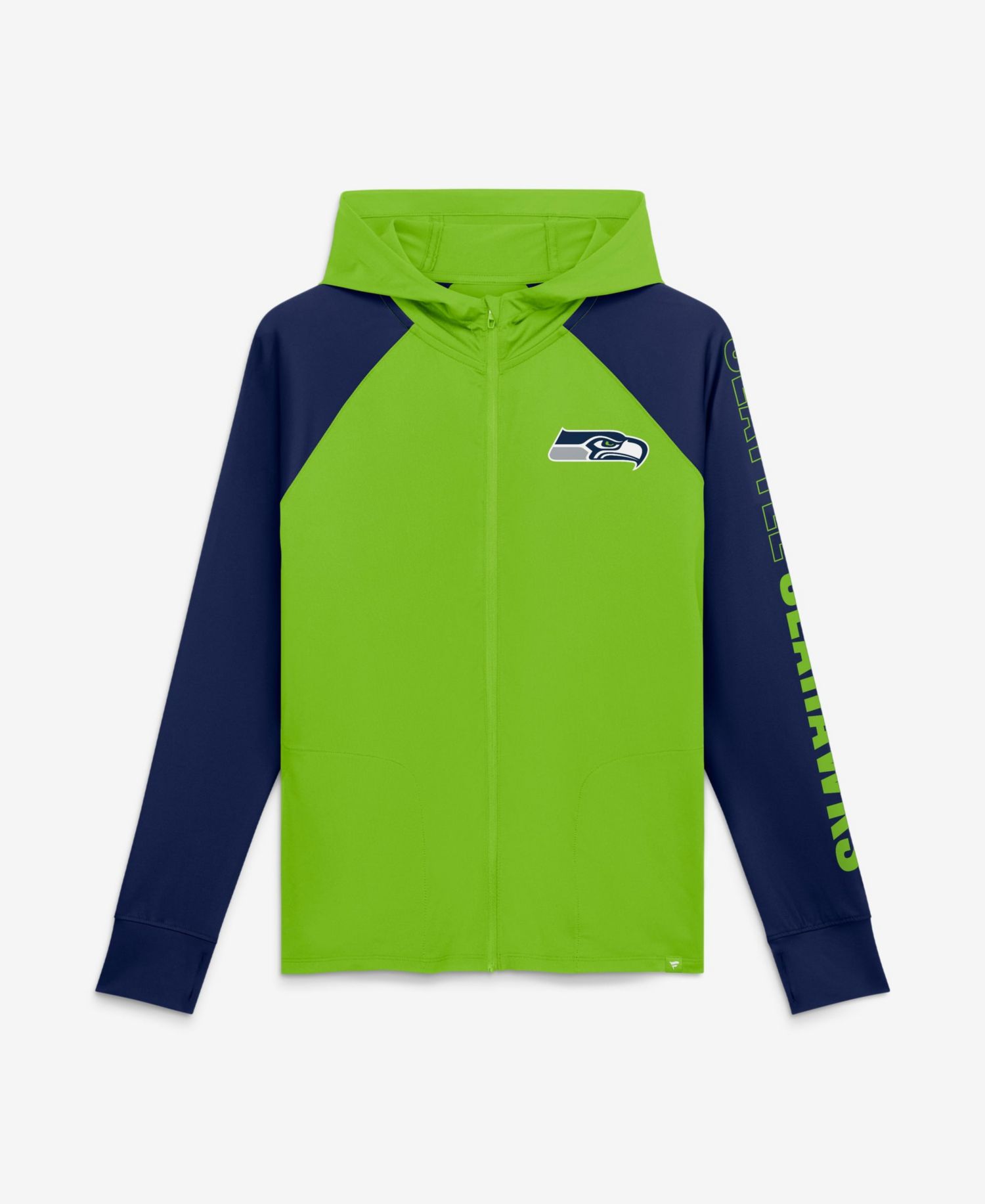 Women's Neon Green/College Navy Seattle Seahawks Cornerback Blitz&iquest; Raglan Full-Zip Hoodie