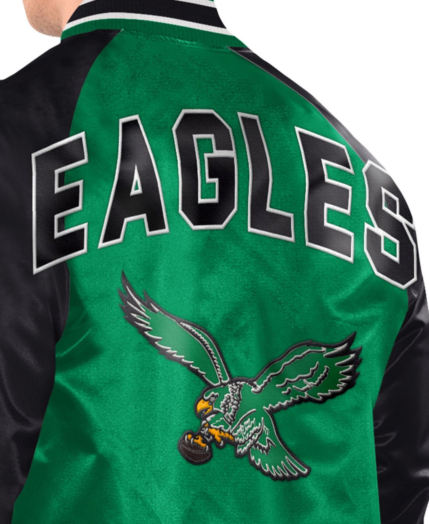 Men's Kelly Green/Black Philadelphia Eagles Inductee Raglan Full-Snap Varsity Jacket